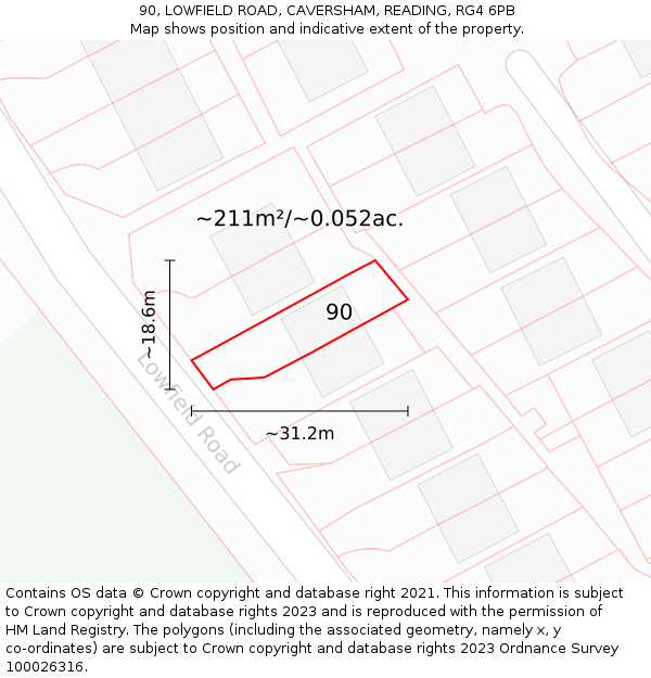 90, LOWFIELD ROAD, CAVERSHAM, READING, RG4 6PB: Plot and title map