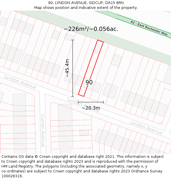 90, LYNDON AVENUE, SIDCUP, DA15 8RN: Plot and title map