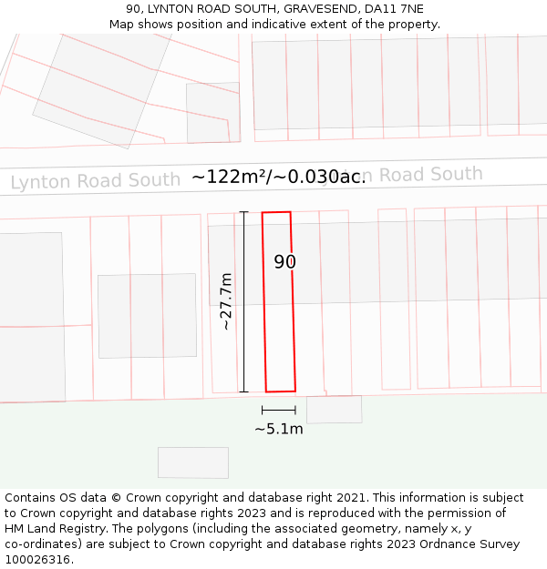 90, LYNTON ROAD SOUTH, GRAVESEND, DA11 7NE: Plot and title map