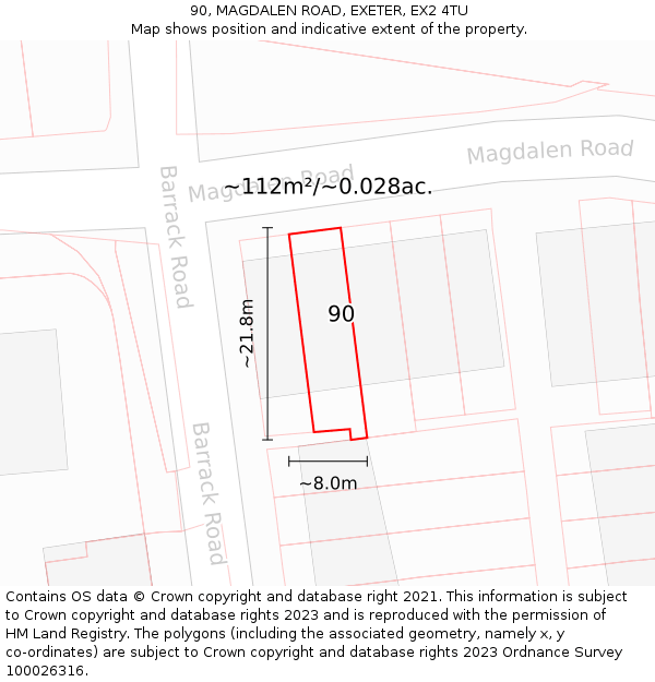 90, MAGDALEN ROAD, EXETER, EX2 4TU: Plot and title map