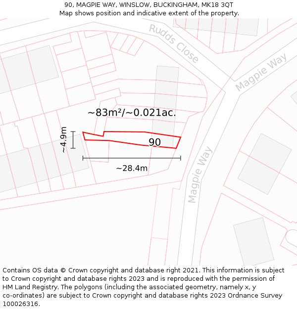 90, MAGPIE WAY, WINSLOW, BUCKINGHAM, MK18 3QT: Plot and title map