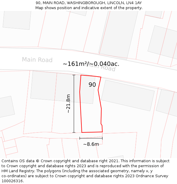 90, MAIN ROAD, WASHINGBOROUGH, LINCOLN, LN4 1AY: Plot and title map