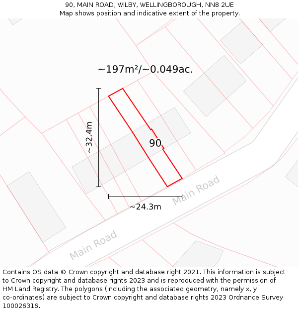 90, MAIN ROAD, WILBY, WELLINGBOROUGH, NN8 2UE: Plot and title map