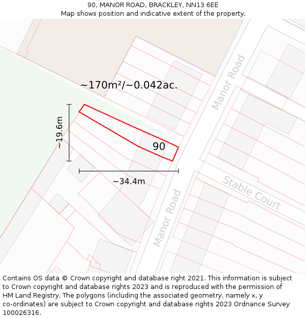 90, MANOR ROAD, BRACKLEY, NN13 6EE: Plot and title map
