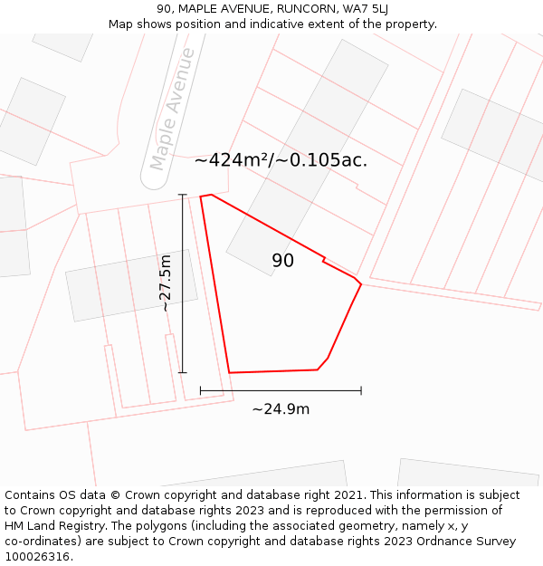 90, MAPLE AVENUE, RUNCORN, WA7 5LJ: Plot and title map