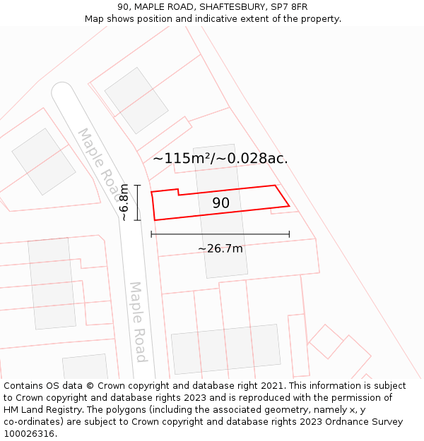 90, MAPLE ROAD, SHAFTESBURY, SP7 8FR: Plot and title map