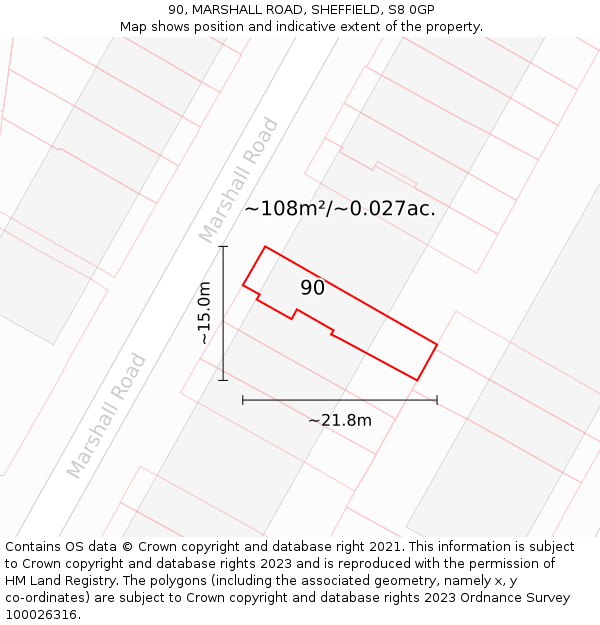 90, MARSHALL ROAD, SHEFFIELD, S8 0GP: Plot and title map