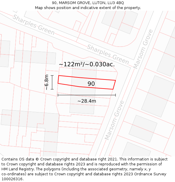 90, MARSOM GROVE, LUTON, LU3 4BQ: Plot and title map