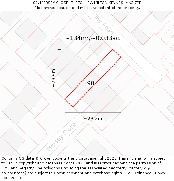 90, MERSEY CLOSE, BLETCHLEY, MILTON KEYNES, MK3 7PP: Plot and title map