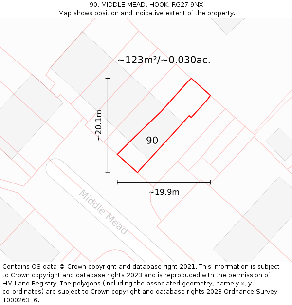 90, MIDDLE MEAD, HOOK, RG27 9NX: Plot and title map