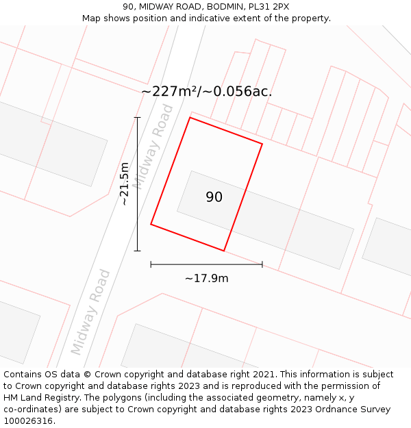 90, MIDWAY ROAD, BODMIN, PL31 2PX: Plot and title map