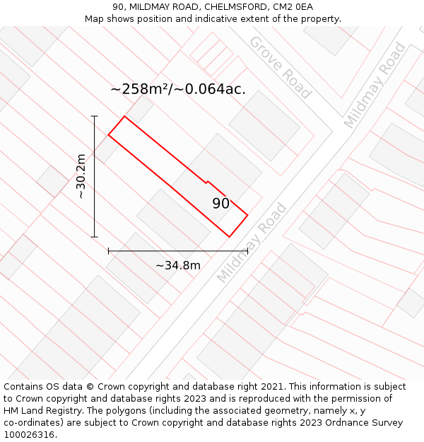 90, MILDMAY ROAD, CHELMSFORD, CM2 0EA: Plot and title map