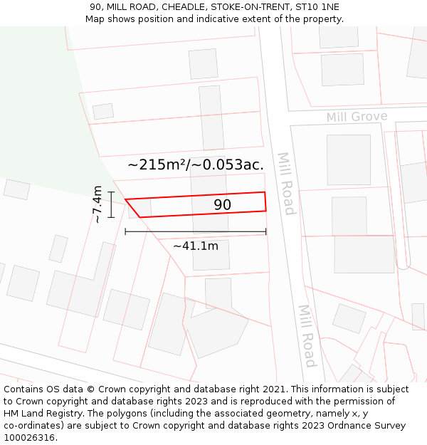 90, MILL ROAD, CHEADLE, STOKE-ON-TRENT, ST10 1NE: Plot and title map