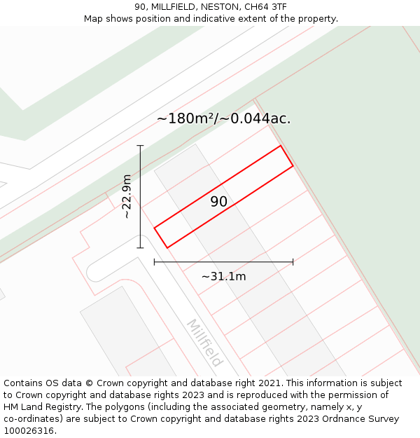 90, MILLFIELD, NESTON, CH64 3TF: Plot and title map