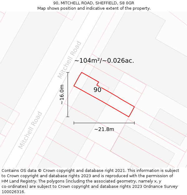 90, MITCHELL ROAD, SHEFFIELD, S8 0GR: Plot and title map