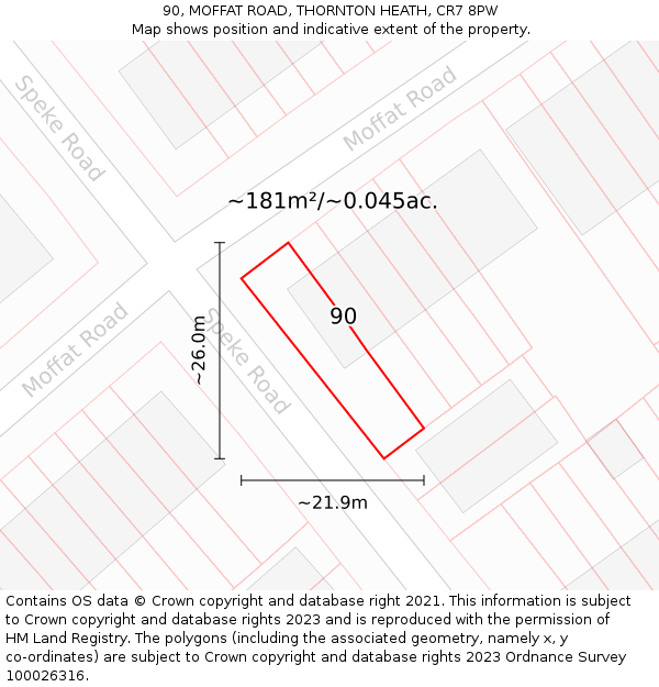 90, MOFFAT ROAD, THORNTON HEATH, CR7 8PW: Plot and title map