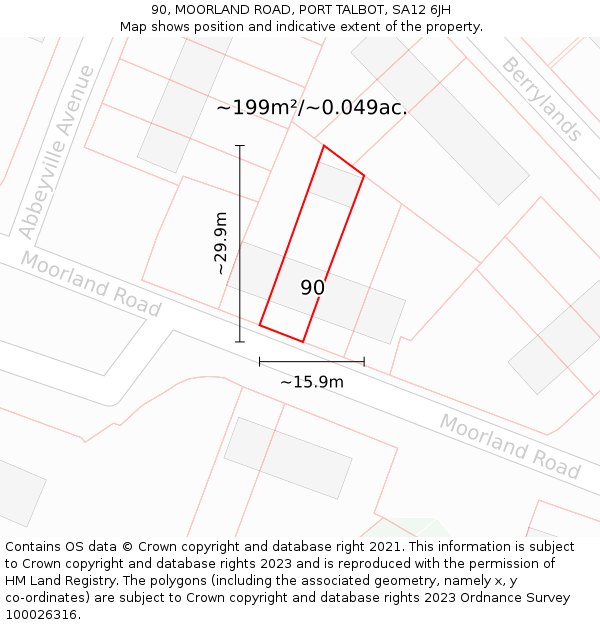 90, MOORLAND ROAD, PORT TALBOT, SA12 6JH: Plot and title map
