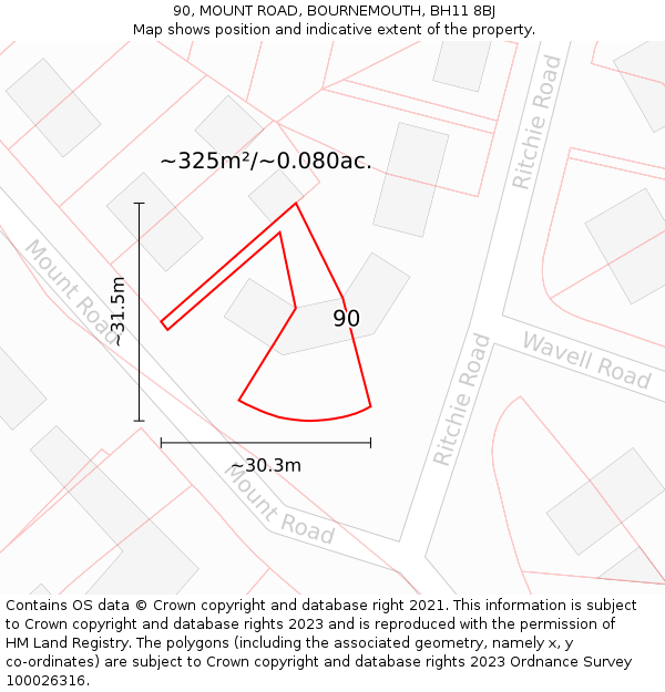 90, MOUNT ROAD, BOURNEMOUTH, BH11 8BJ: Plot and title map