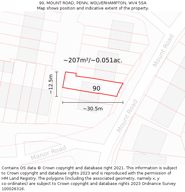 90, MOUNT ROAD, PENN, WOLVERHAMPTON, WV4 5SA: Plot and title map