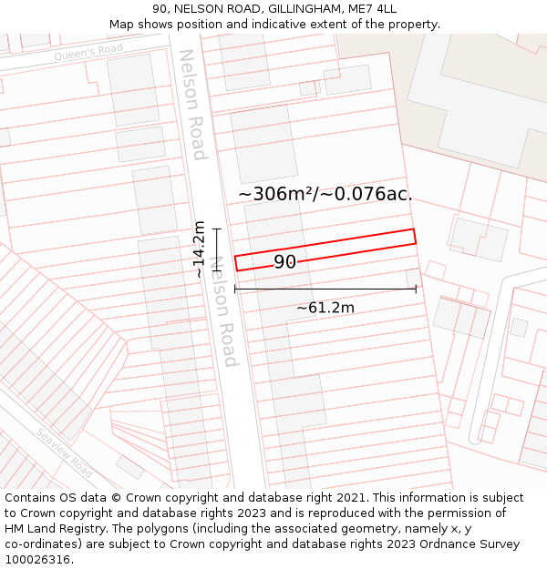 90, NELSON ROAD, GILLINGHAM, ME7 4LL: Plot and title map