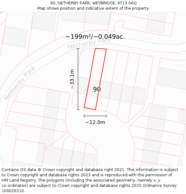 90, NETHERBY PARK, WEYBRIDGE, KT13 0AQ: Plot and title map