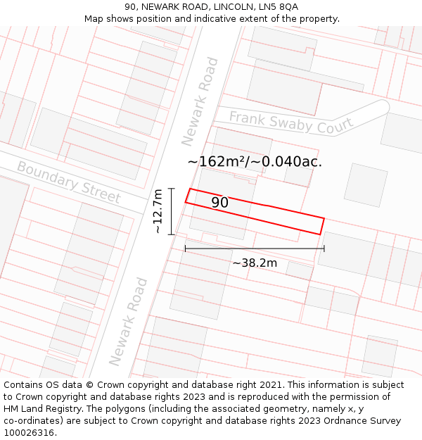 90, NEWARK ROAD, LINCOLN, LN5 8QA: Plot and title map