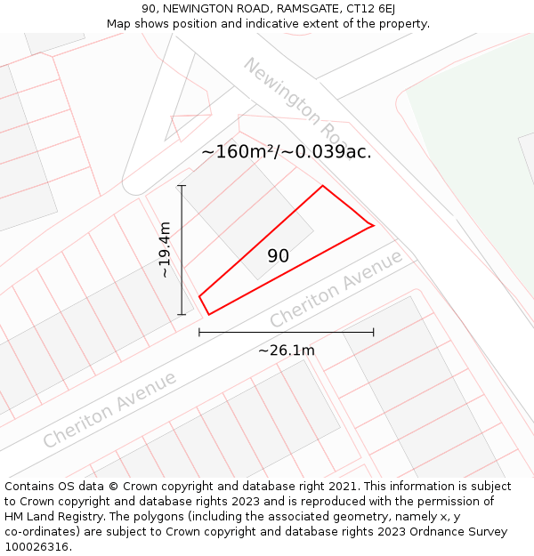 90, NEWINGTON ROAD, RAMSGATE, CT12 6EJ: Plot and title map