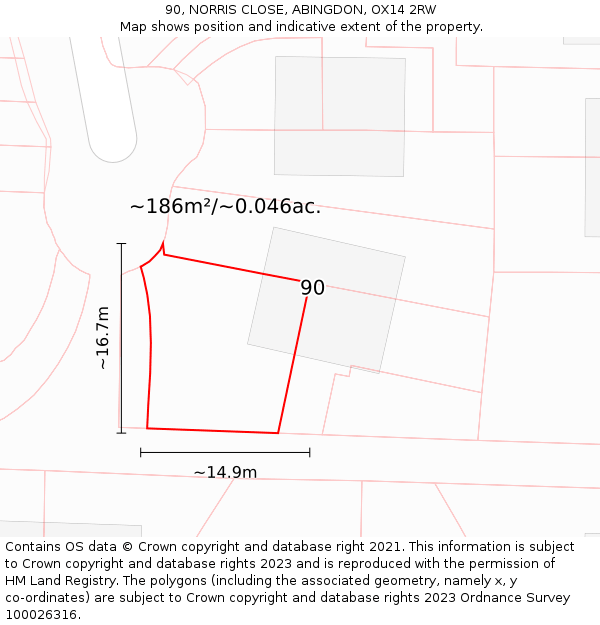 90, NORRIS CLOSE, ABINGDON, OX14 2RW: Plot and title map