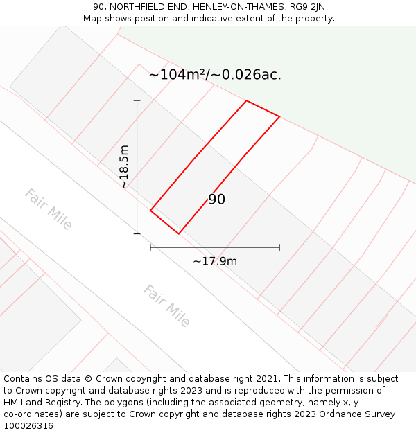 90, NORTHFIELD END, HENLEY-ON-THAMES, RG9 2JN: Plot and title map