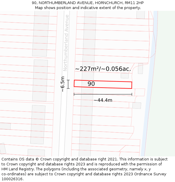 90, NORTHUMBERLAND AVENUE, HORNCHURCH, RM11 2HP: Plot and title map