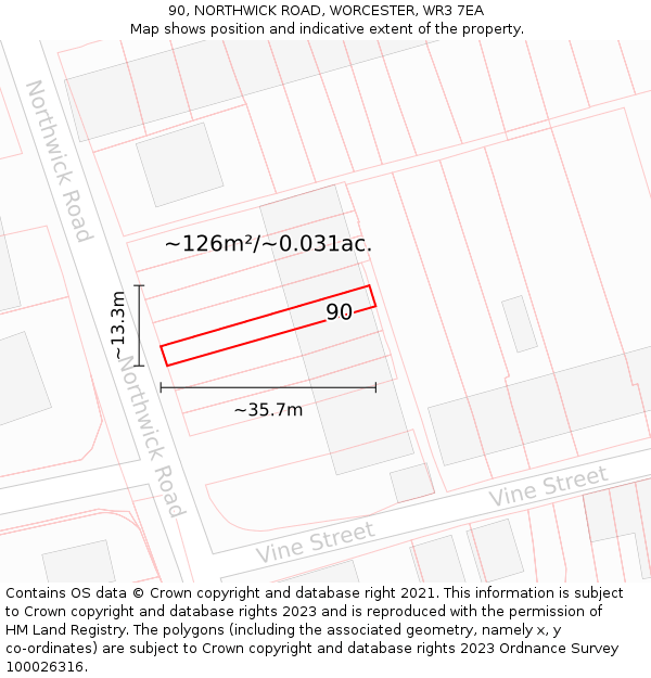 90, NORTHWICK ROAD, WORCESTER, WR3 7EA: Plot and title map