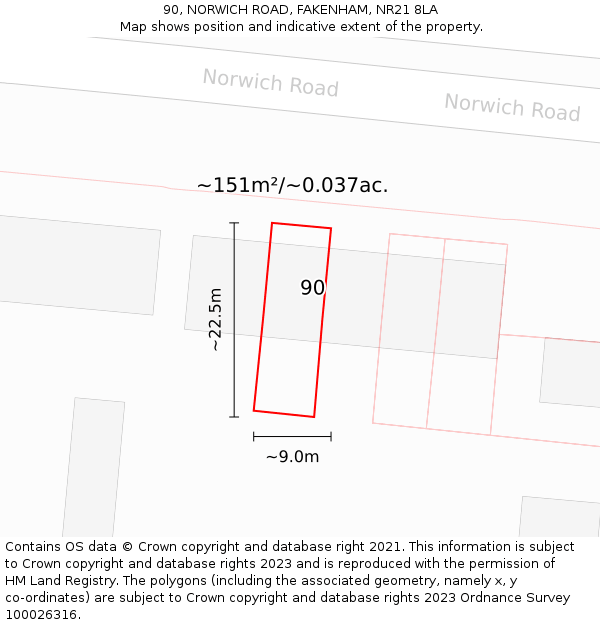 90, NORWICH ROAD, FAKENHAM, NR21 8LA: Plot and title map