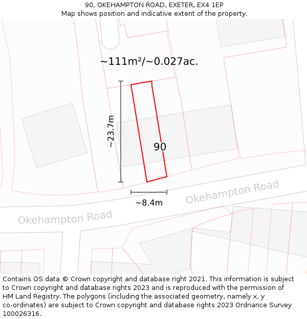 90, OKEHAMPTON ROAD, EXETER, EX4 1EP: Plot and title map