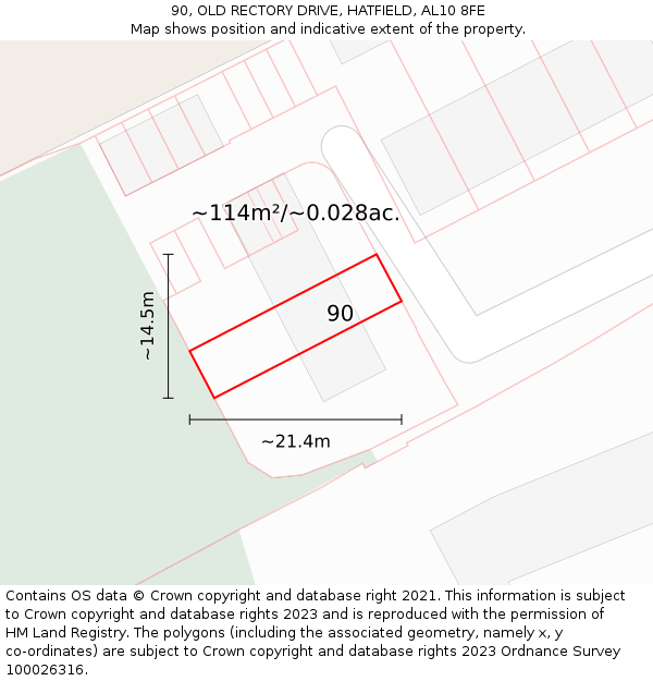 90, OLD RECTORY DRIVE, HATFIELD, AL10 8FE: Plot and title map