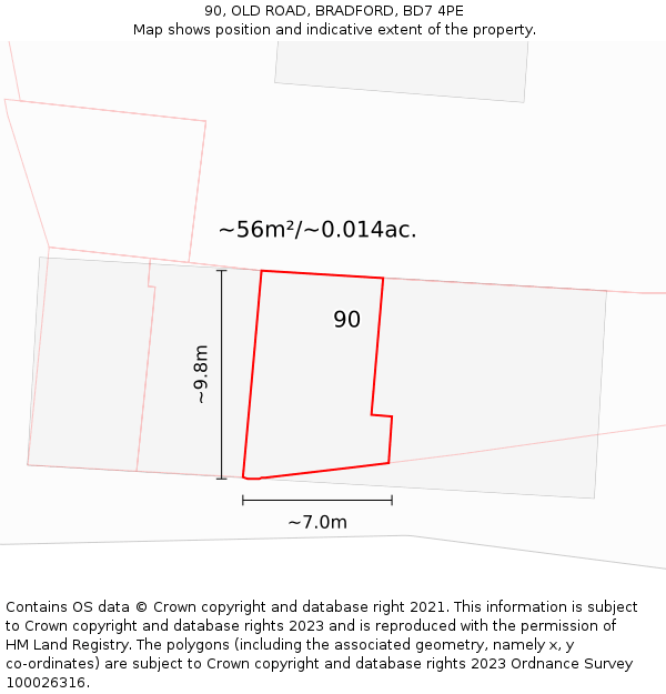 90, OLD ROAD, BRADFORD, BD7 4PE: Plot and title map