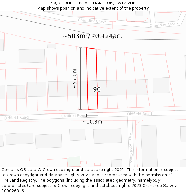 90, OLDFIELD ROAD, HAMPTON, TW12 2HR: Plot and title map