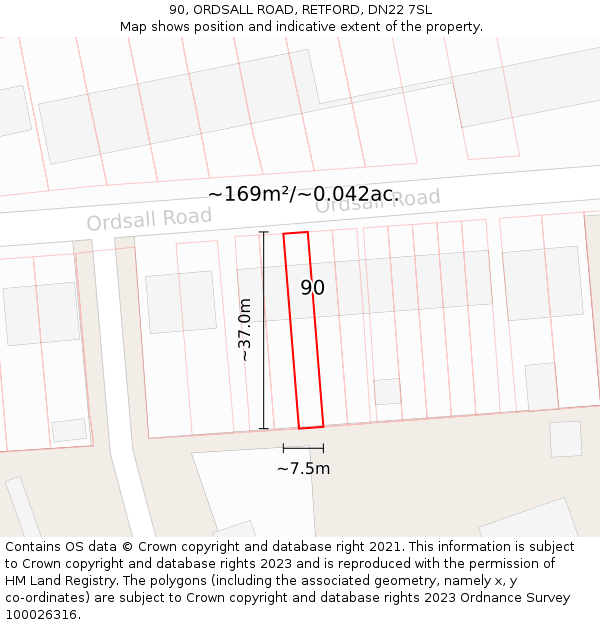 90, ORDSALL ROAD, RETFORD, DN22 7SL: Plot and title map
