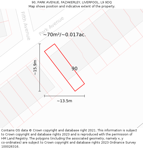 90, PARK AVENUE, FAZAKERLEY, LIVERPOOL, L9 9DQ: Plot and title map