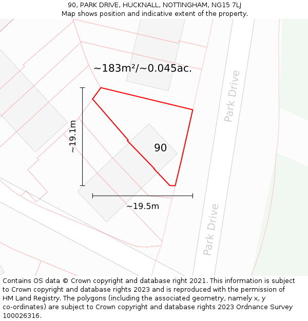90, PARK DRIVE, HUCKNALL, NOTTINGHAM, NG15 7LJ: Plot and title map