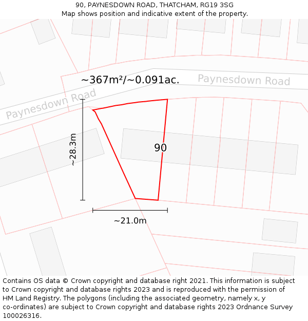 90, PAYNESDOWN ROAD, THATCHAM, RG19 3SG: Plot and title map