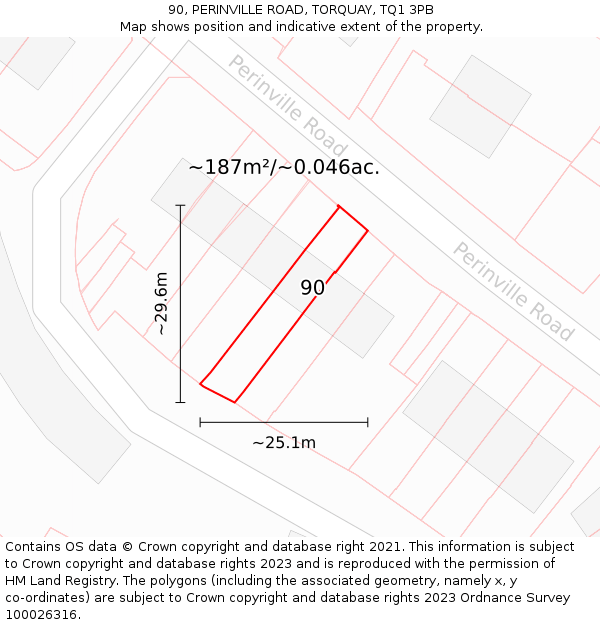 90, PERINVILLE ROAD, TORQUAY, TQ1 3PB: Plot and title map