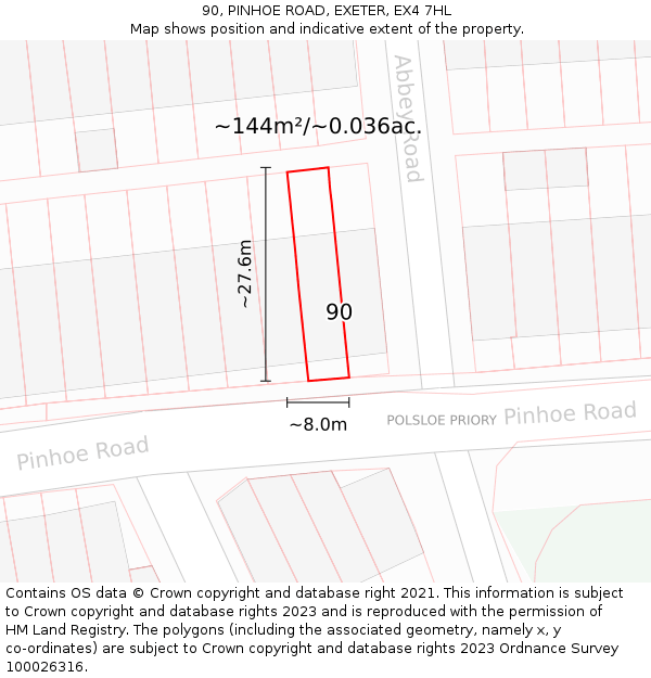 90, PINHOE ROAD, EXETER, EX4 7HL: Plot and title map