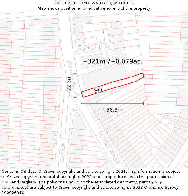 90, PINNER ROAD, WATFORD, WD19 4EH: Plot and title map