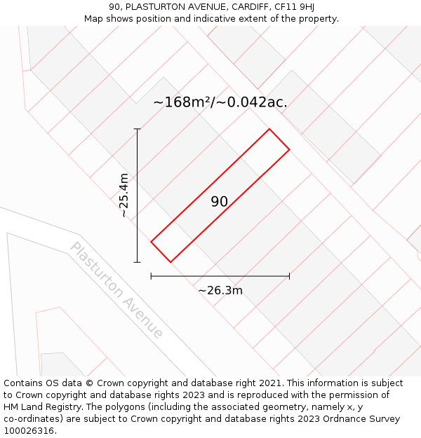 90, PLASTURTON AVENUE, CARDIFF, CF11 9HJ: Plot and title map