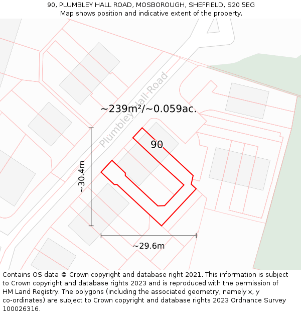 90, PLUMBLEY HALL ROAD, MOSBOROUGH, SHEFFIELD, S20 5EG: Plot and title map