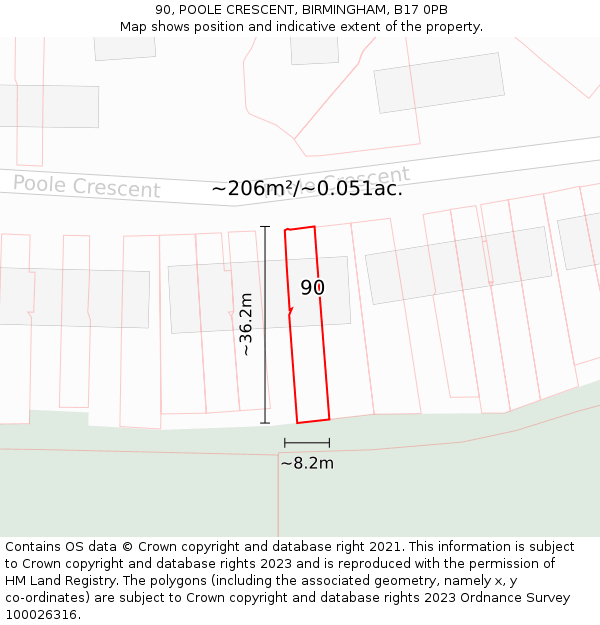 90, POOLE CRESCENT, BIRMINGHAM, B17 0PB: Plot and title map
