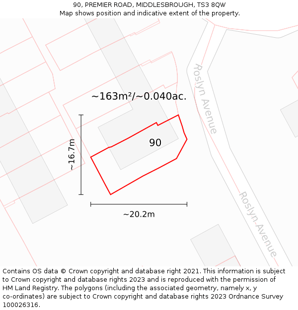 90, PREMIER ROAD, MIDDLESBROUGH, TS3 8QW: Plot and title map
