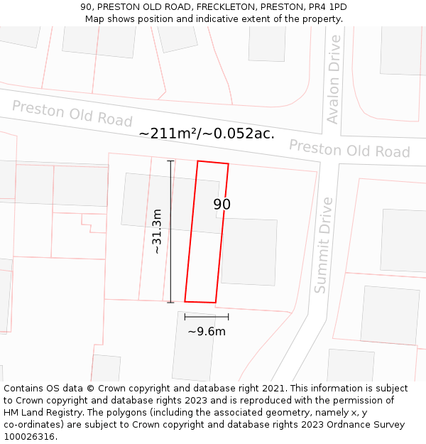 90, PRESTON OLD ROAD, FRECKLETON, PRESTON, PR4 1PD: Plot and title map