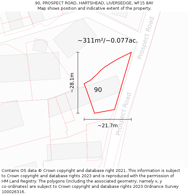 90, PROSPECT ROAD, HARTSHEAD, LIVERSEDGE, WF15 8AY: Plot and title map