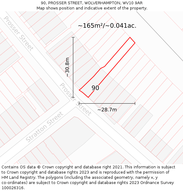 90, PROSSER STREET, WOLVERHAMPTON, WV10 9AR: Plot and title map